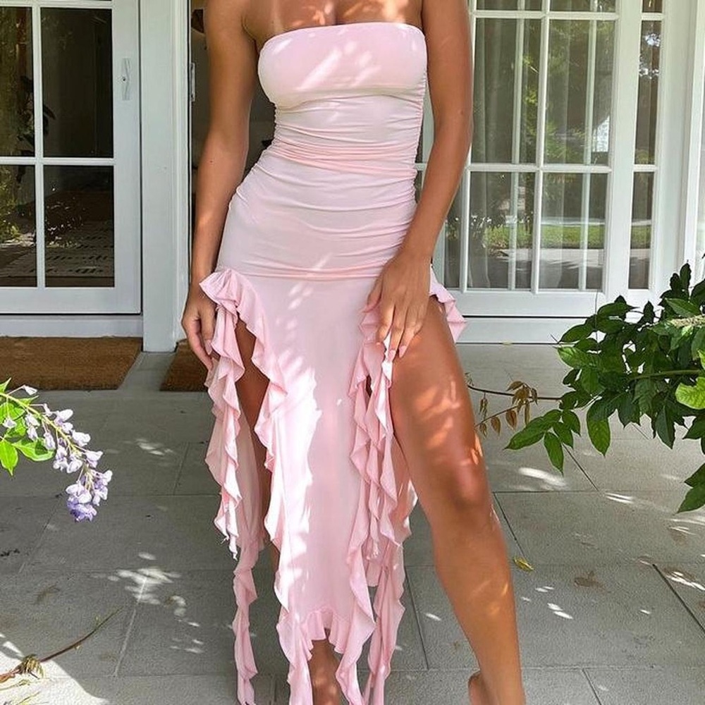 Princess Polly Strapless Pink Ruffle Dress